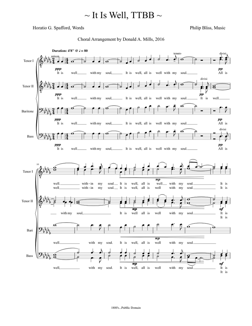 It Is Well, TTBB Sheet music for Voice | Download free in PDF or MIDI ...