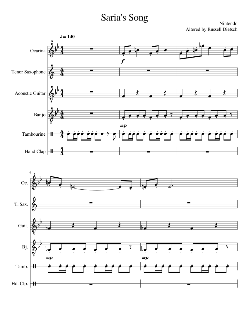 Saria's Song sheet music for Other Woodwinds, Tenor Saxophone, Guitar