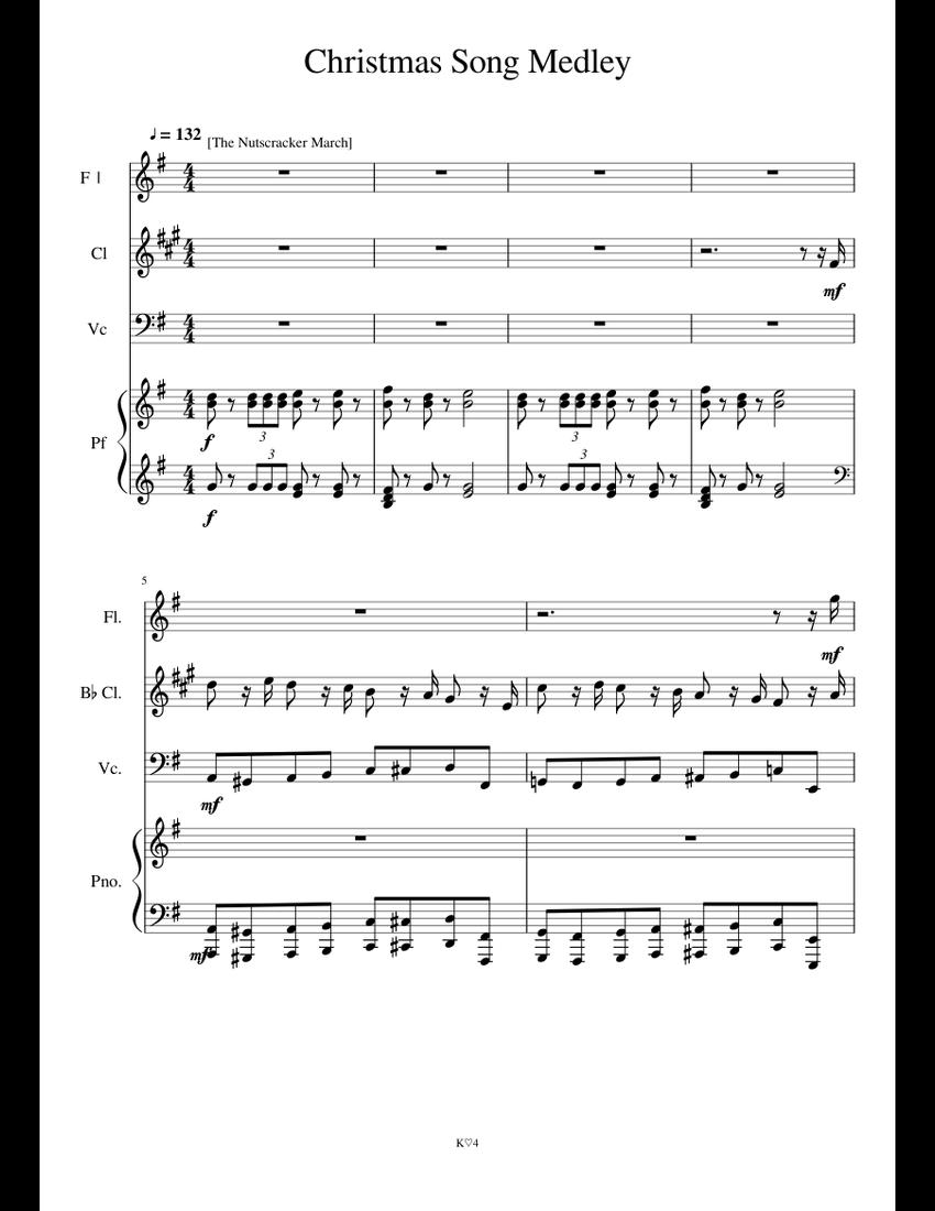 Christmas Song Medley sheet music for Flute, Clarinet, Piano, Cello download free in PDF or MIDI