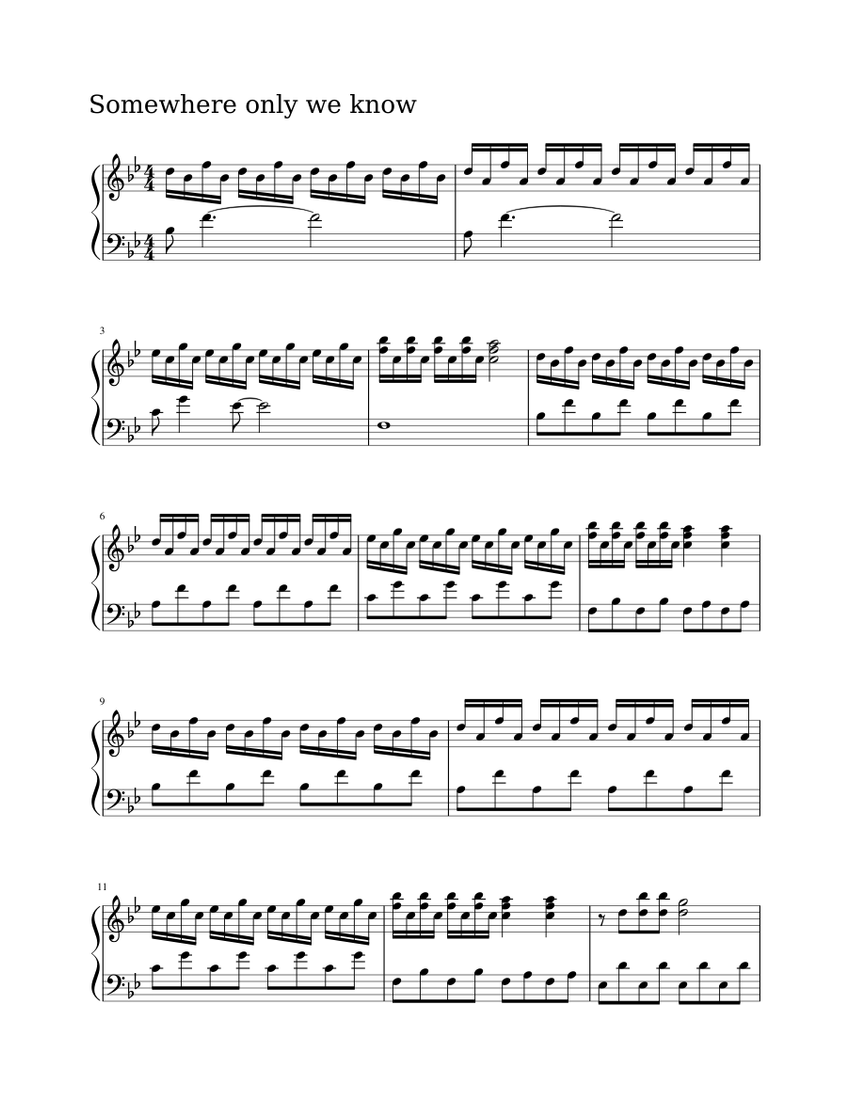 Somewhere Only We Know Sheet music for Piano | Download free in PDF or