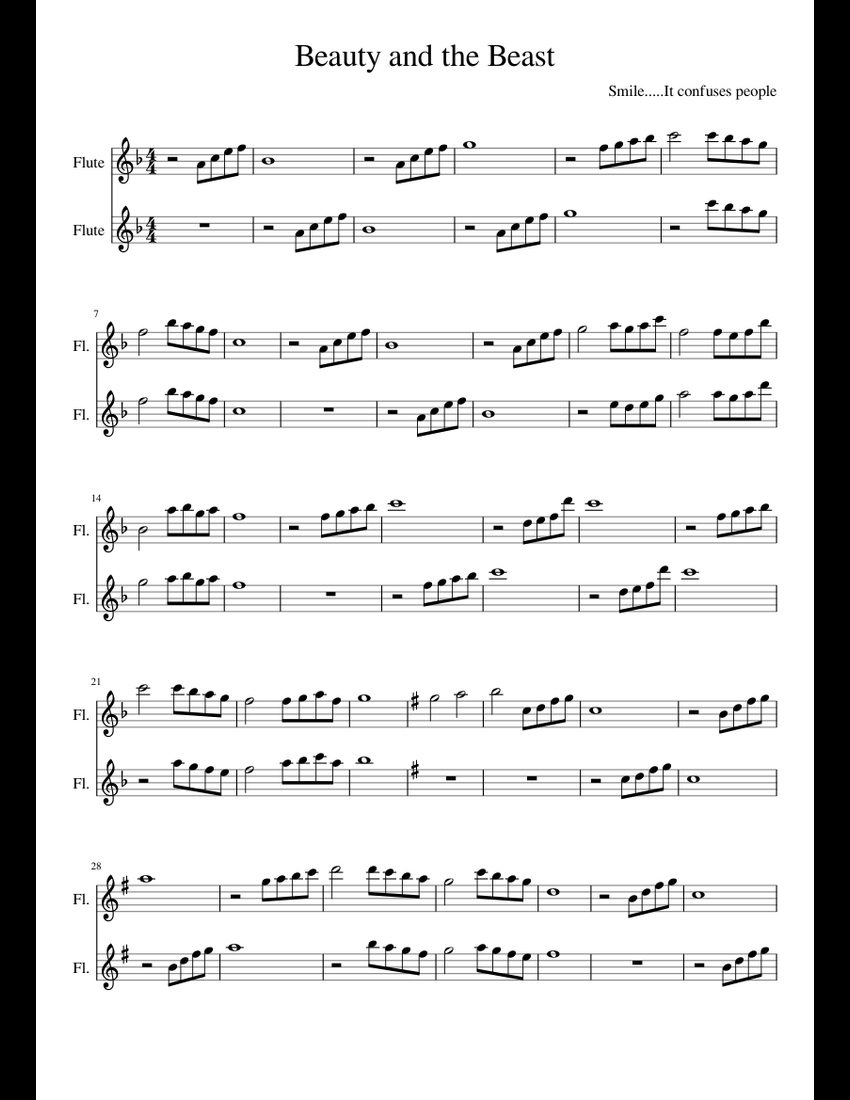 Beauty And The Beast Sheet Music For Flute Download Free In PDF Or MIDI