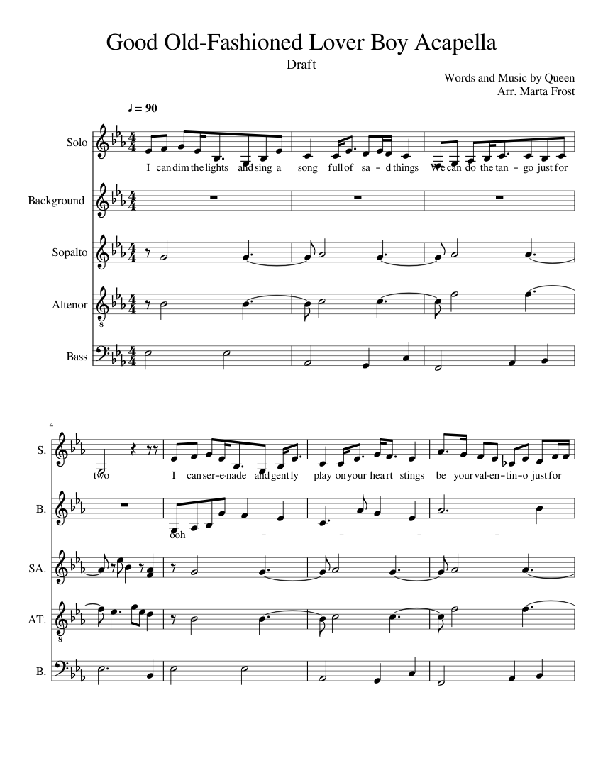 Good Old-Fashioned Lover Boy Acapella sheet music for Piano download
