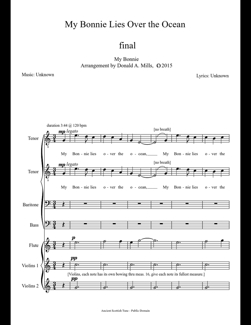 My Bonnie Lies Over the Ocean final sheet music for Flute, Voice ...