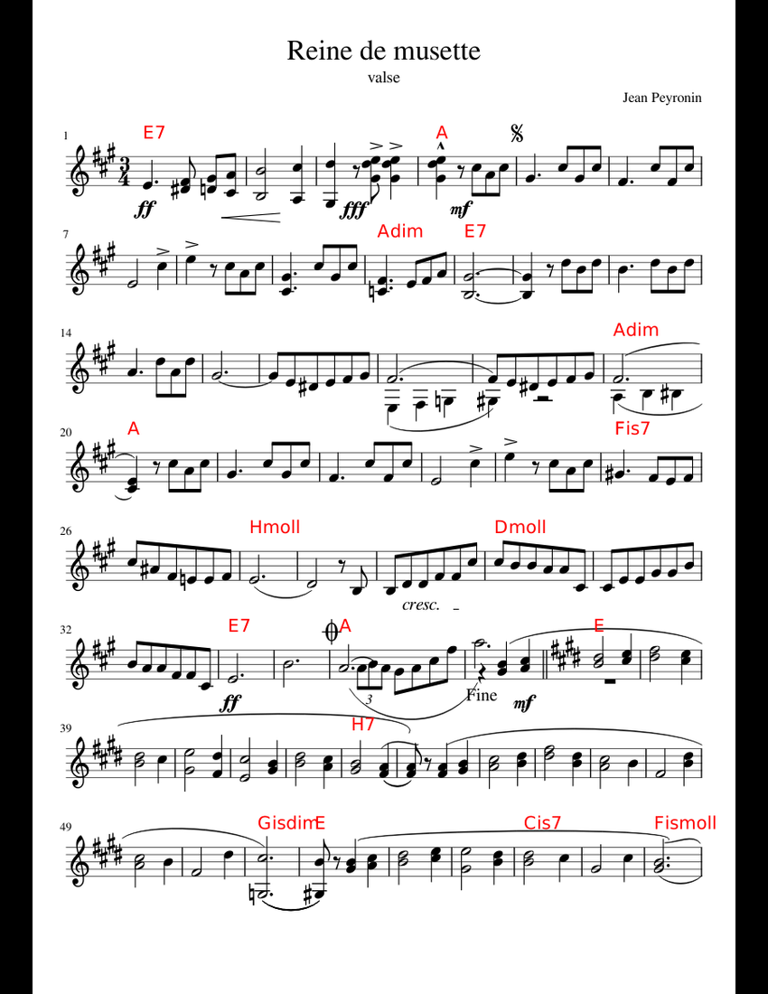 Reine de musette sheet music download free in PDF or MIDI