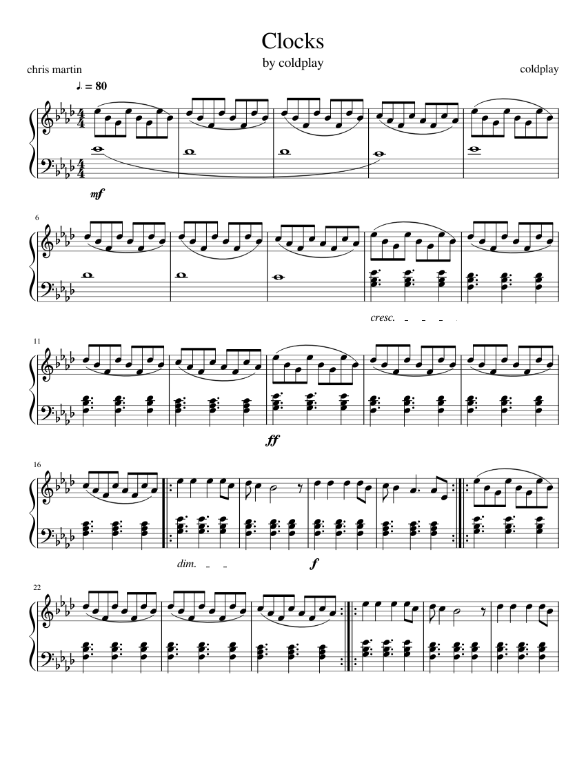 Clocks Sheet music for Piano | Download free in PDF or MIDI | Musescore.com