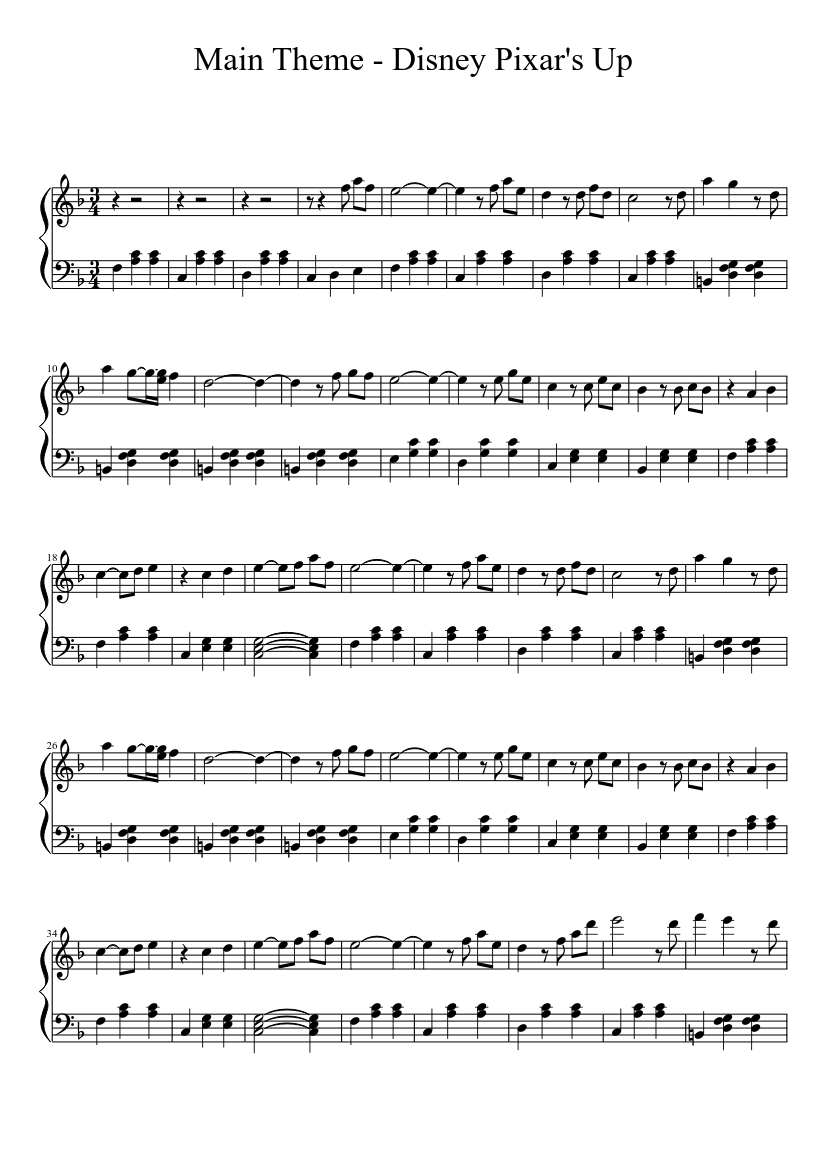 Disney Pixar: Up Theme Piano sheet music for Piano download free in PDF