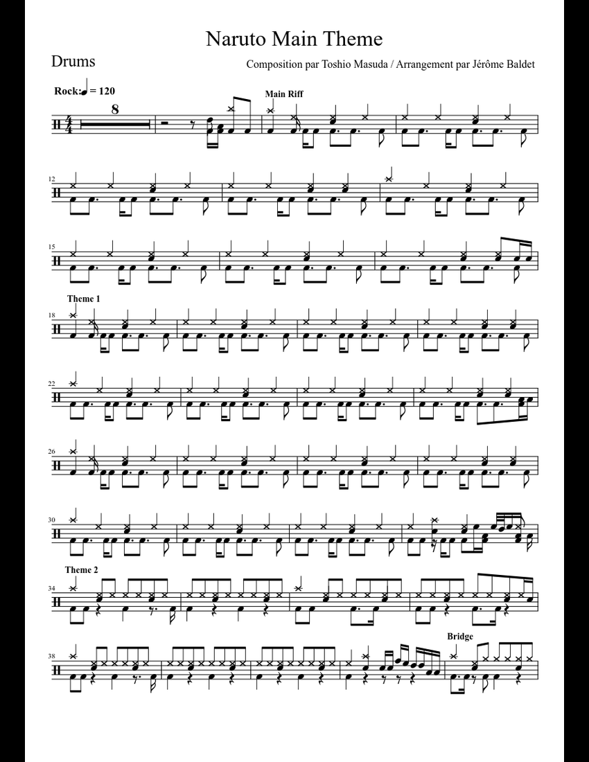 Naruto Main Theme sheet music for Percussion download free in PDF or MIDI