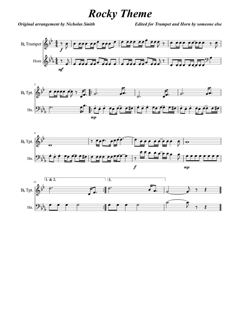 Rocky Theme for Trumpet and Horn Sheet music | Musescore.com