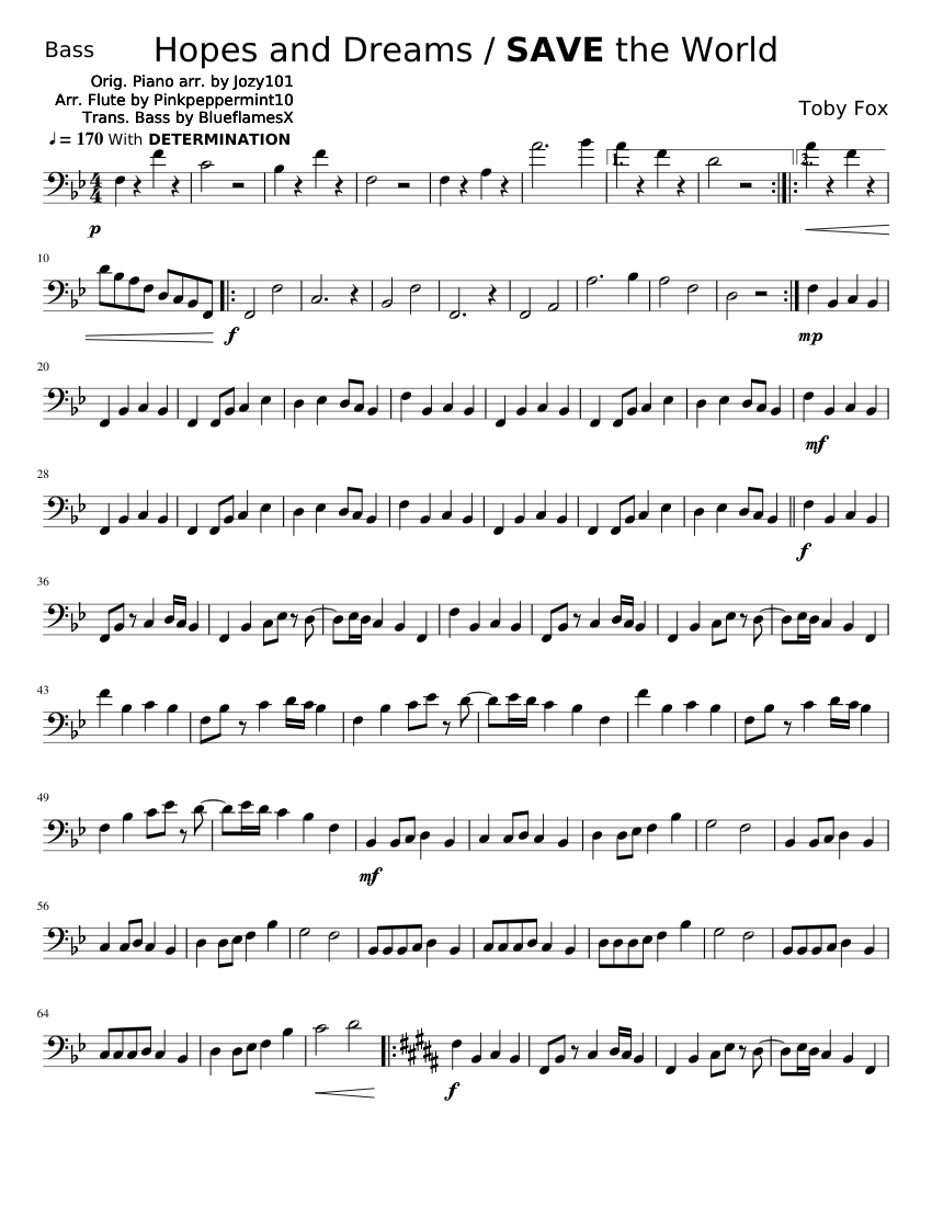 Hopes and Dreams / SAVE the World Cello/Bass sheet music for Contrabass