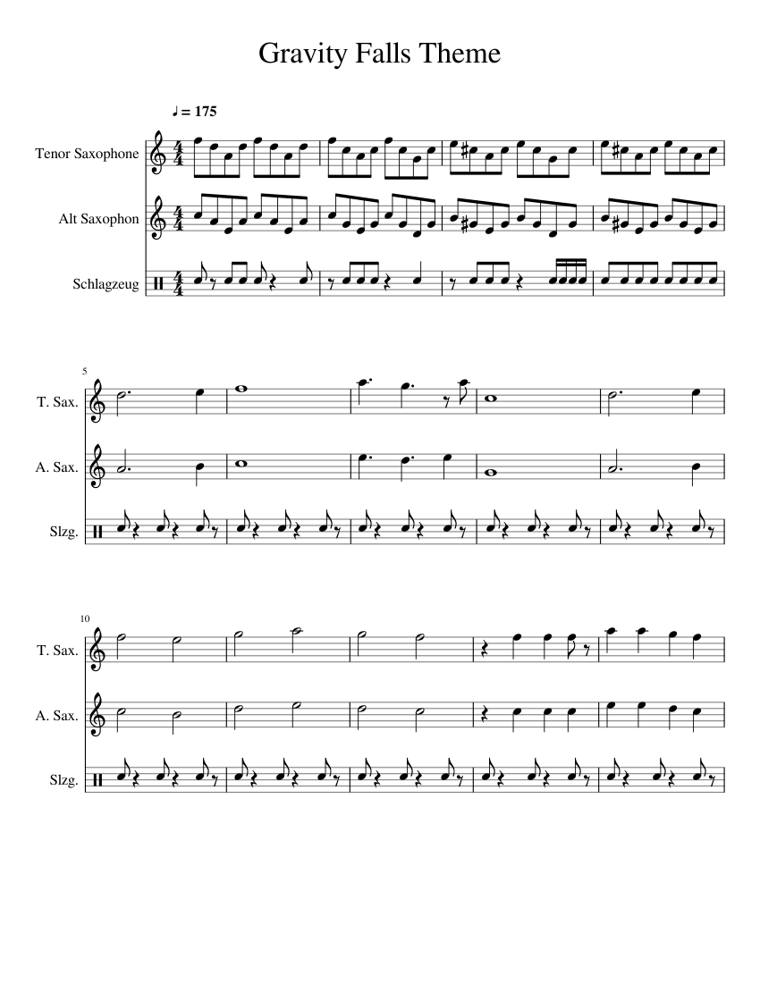 Gravity Falls Theme Sheet Music For Tenor Saxophone Alto Saxophone Percussion Download Free In Pdf Or Midi Musescore Com
