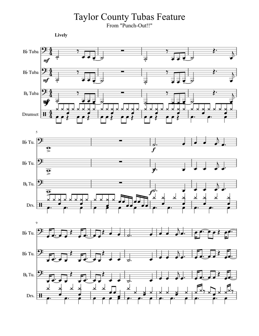 Taylor County Tubas Feature Sheet music for Drum Group, Tuba (Mixed