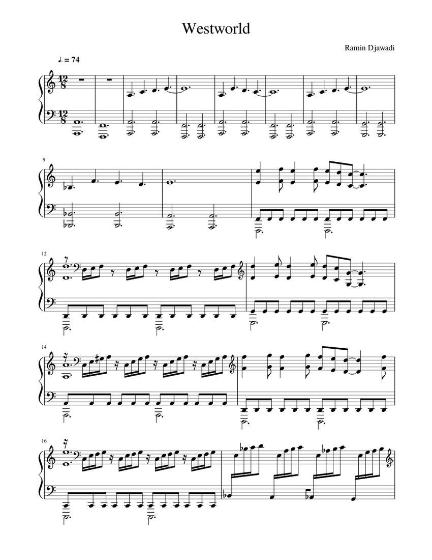Westworld Sheet music for Piano | Download free in PDF or MIDI