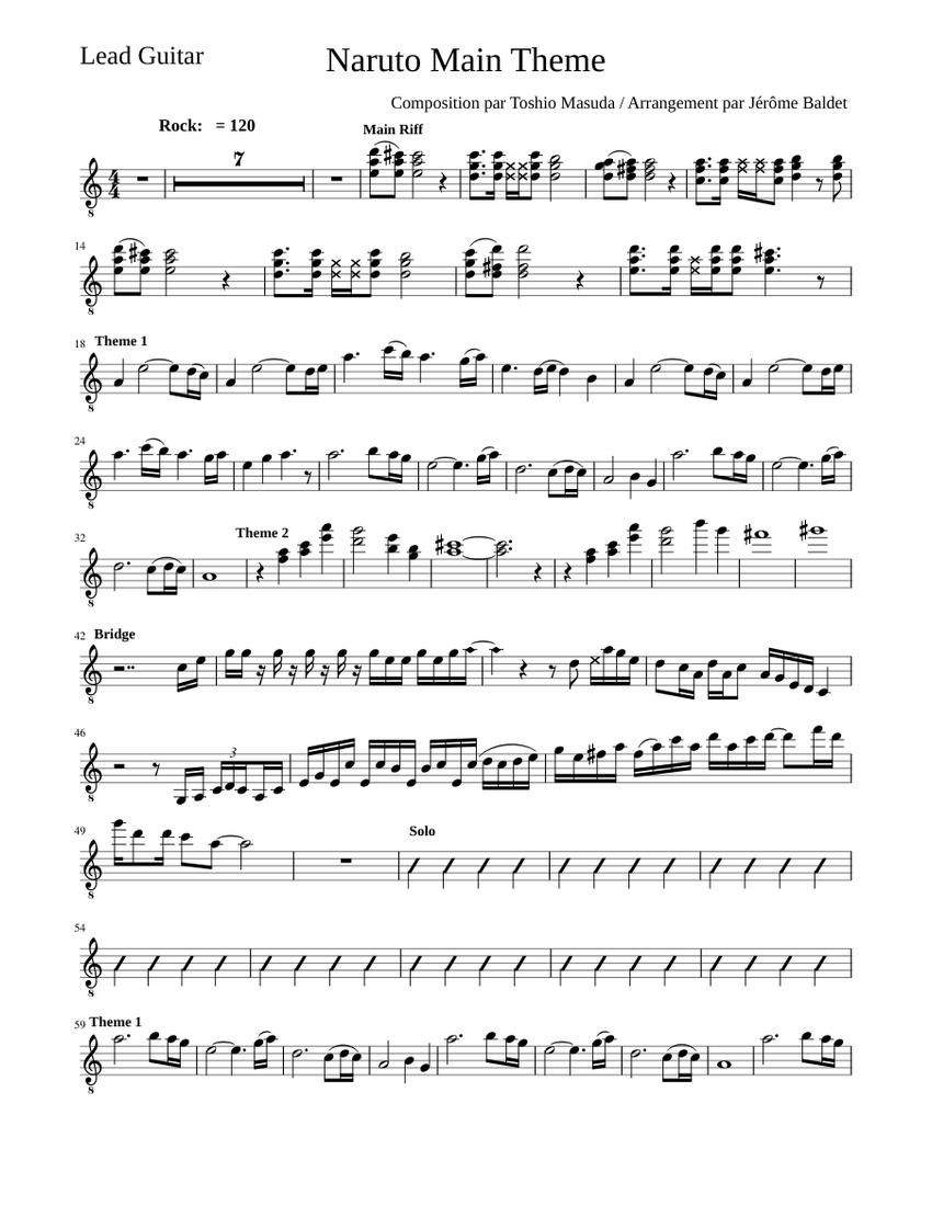 Naruto Main Theme Sheet music for Guitar Download free in PDF or MIDI