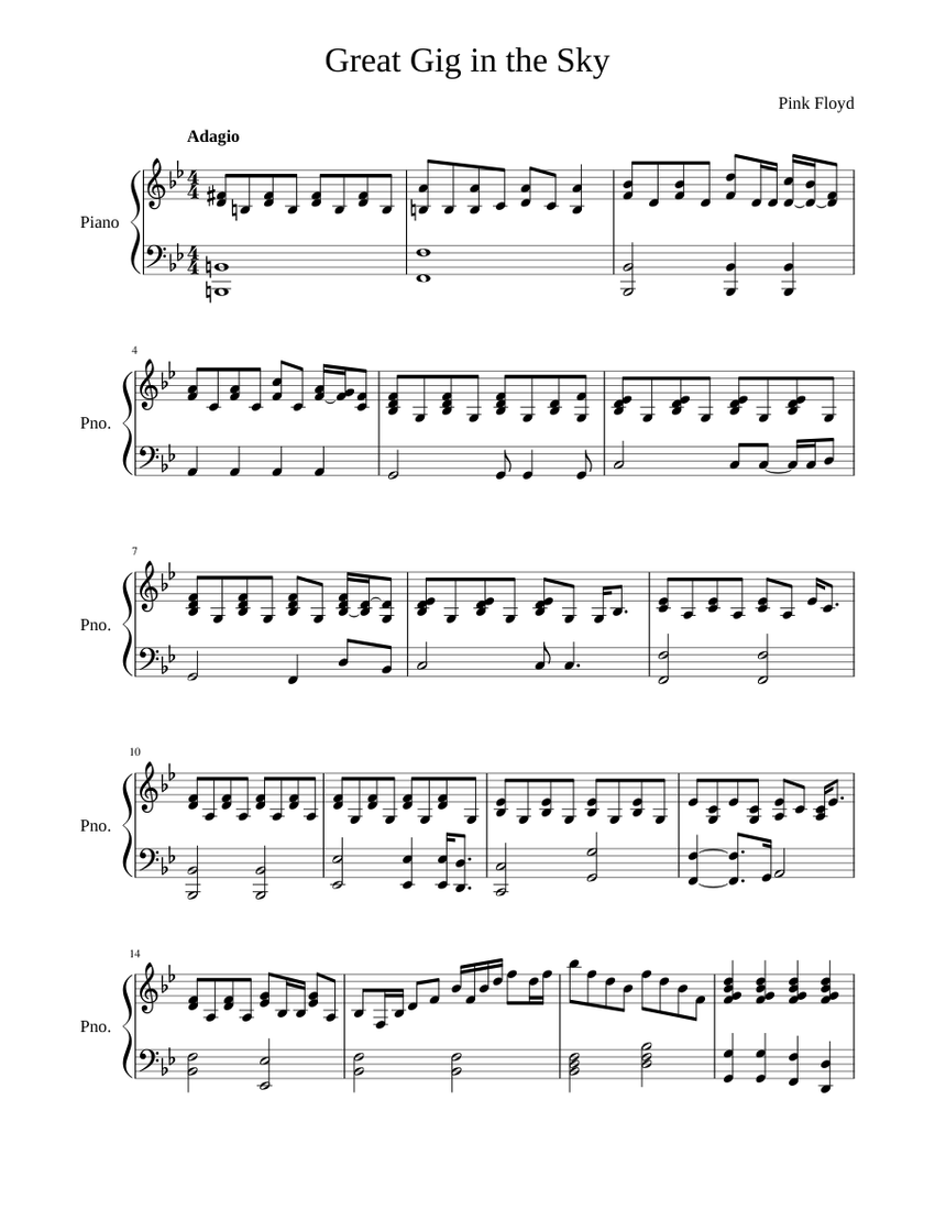 Great Gig in the Sky Sheet music for Piano | Download free in PDF or