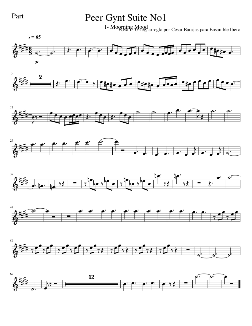 Peer Gynt Suite No1 1 morning oboe Sheet music for Oboe Download free