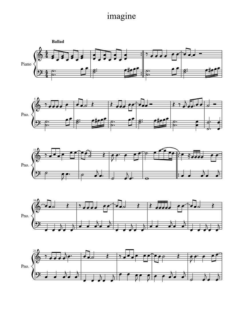 imagine Sheet music for Piano | Download free in PDF or MIDI