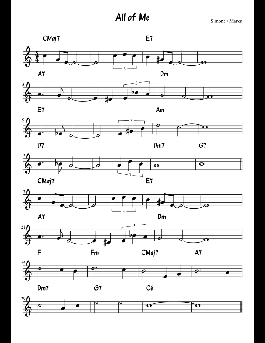 All of Me sheet music download free in PDF or MIDI