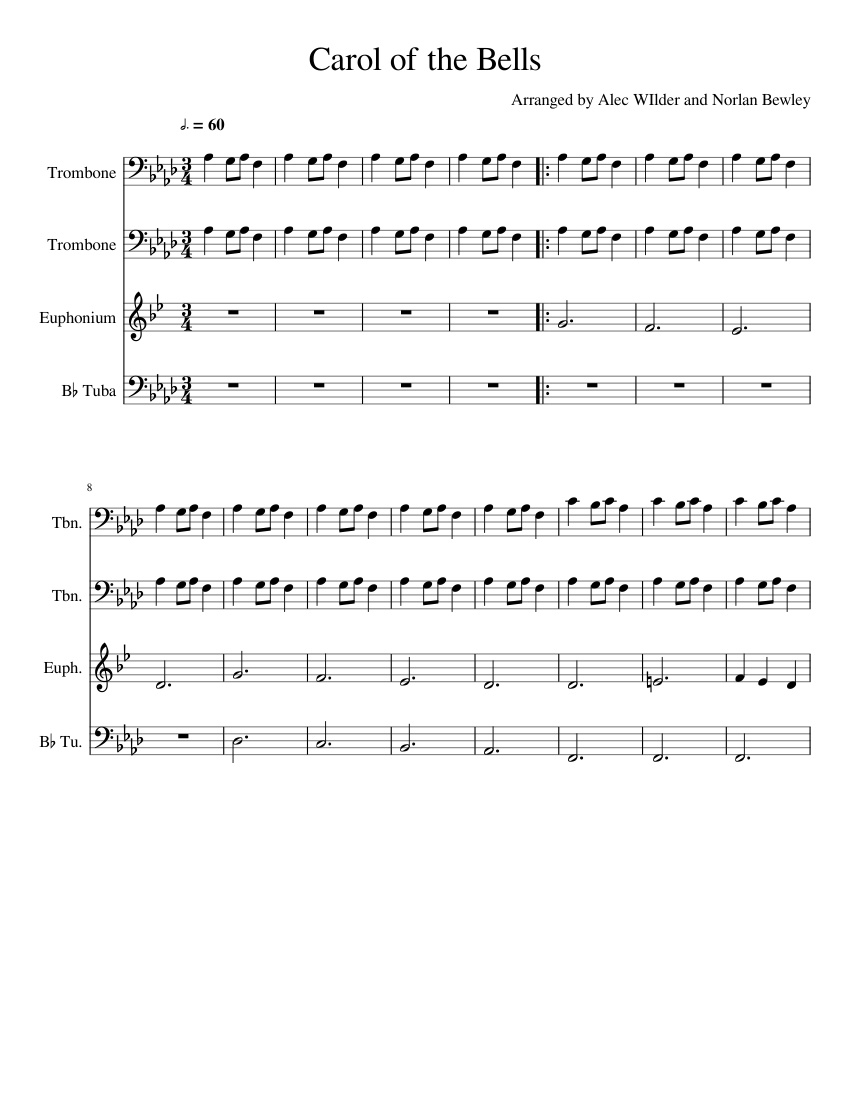 Carol of the Bells Tuba Christmas sheet music for Trombone, Tuba download free in PDF or MIDI