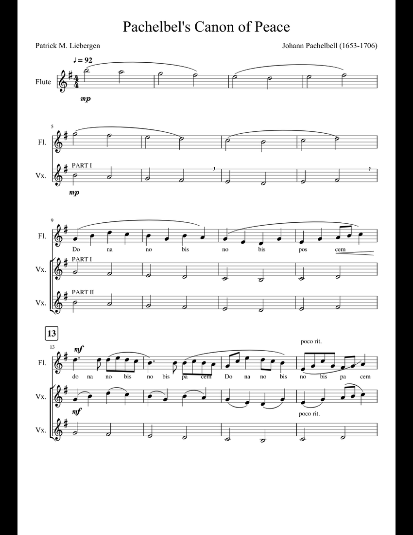 Pachelbel's Canon of Peace sheet music