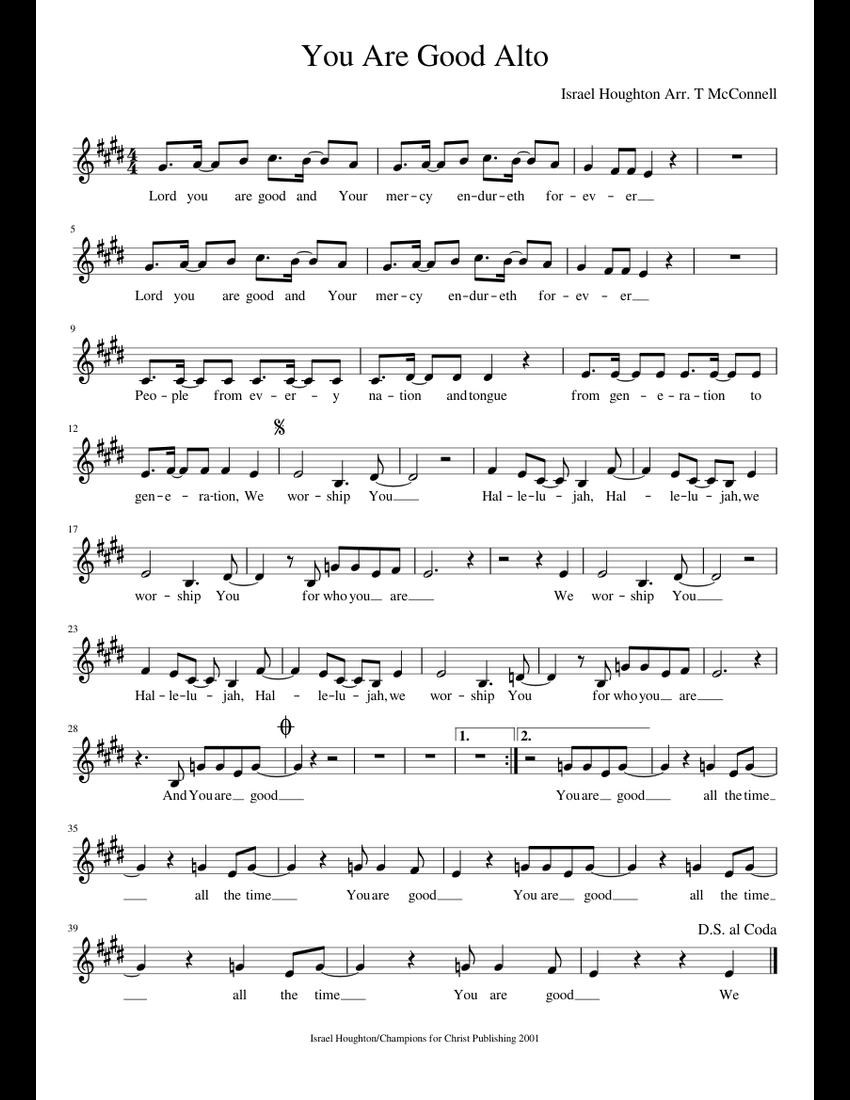You Are Good Alto sheet music for Voice download free in PDF or MIDI