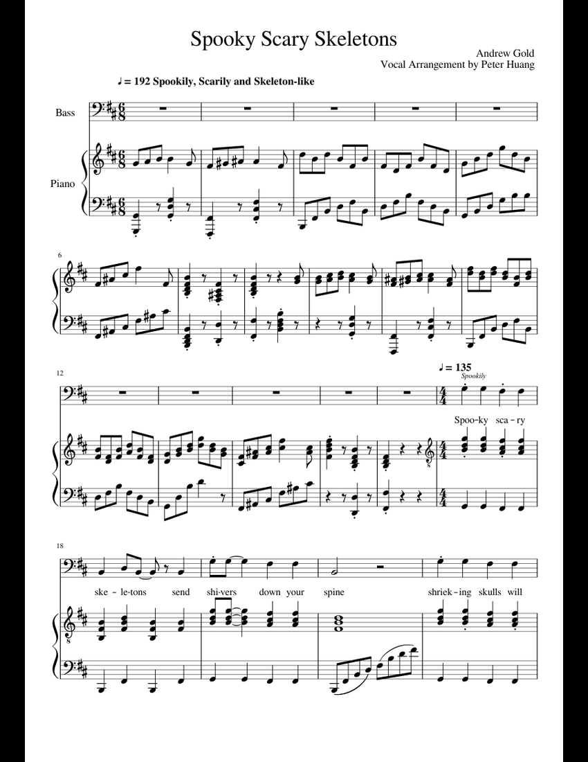 Spooky Scary Skeletons Simplified Accompaniment sheet music for Piano