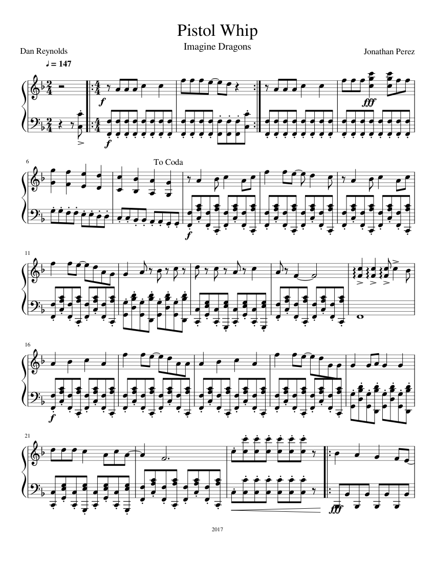 Pistol Whip Imagine Dragons Sheet Music For Piano Download