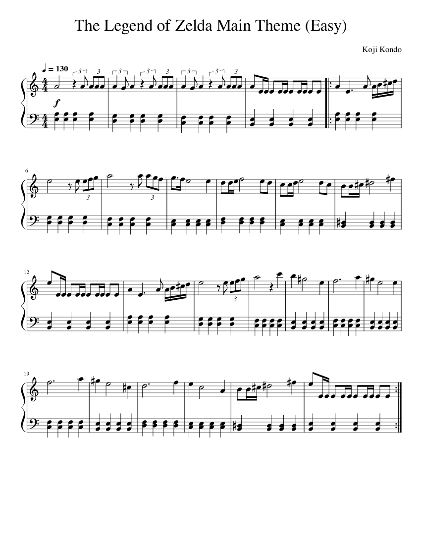 The Legend of Zelda Main Theme Easy sheet music for Piano download free