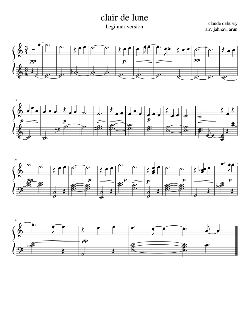 clair de lune beginner version Sheet music for Piano (Solo) | Musescore.com