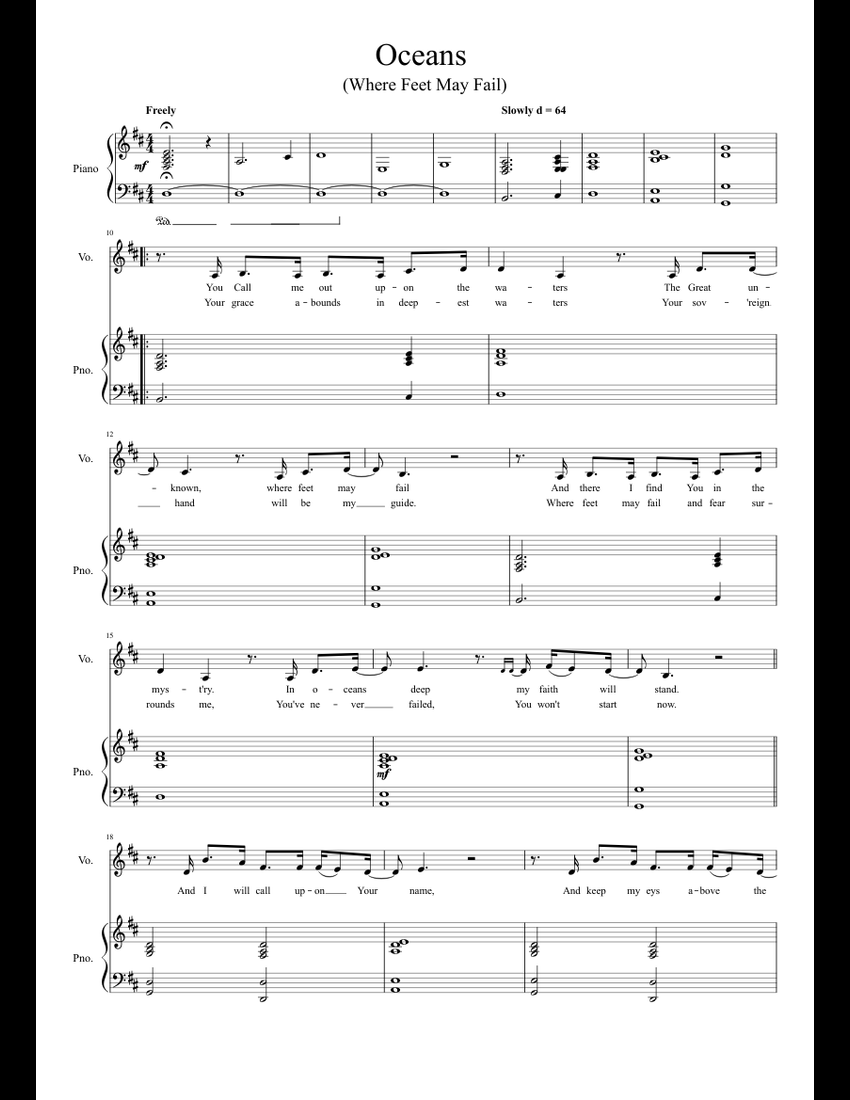 Oceans sheet music for Piano, Voice download free in PDF or MIDI