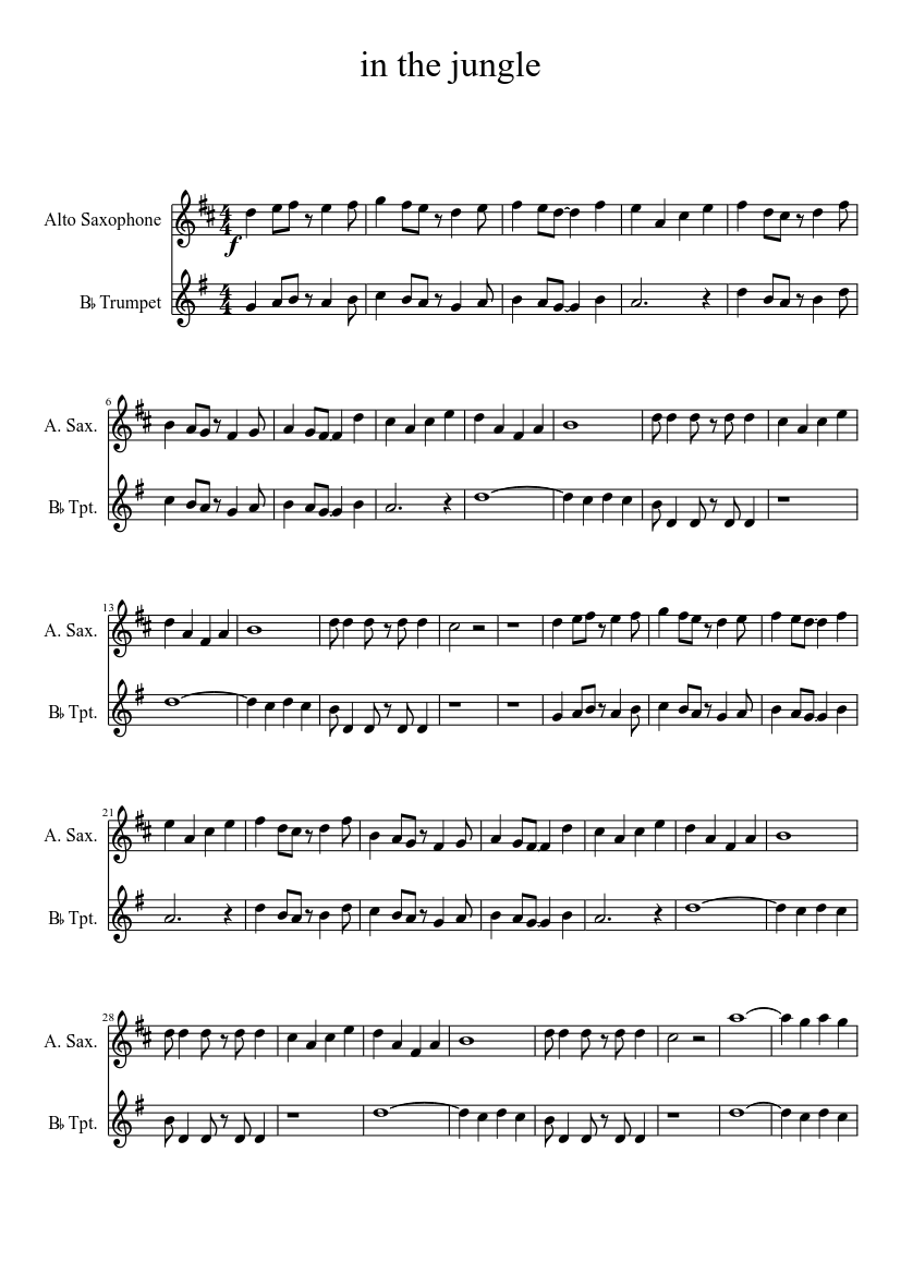 In The Jungle Sax And Trumpet Sheet Music Download Free In Pdf