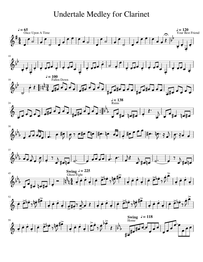 Undertale Clarinet Medley sheet music for Clarinet download free in PDF