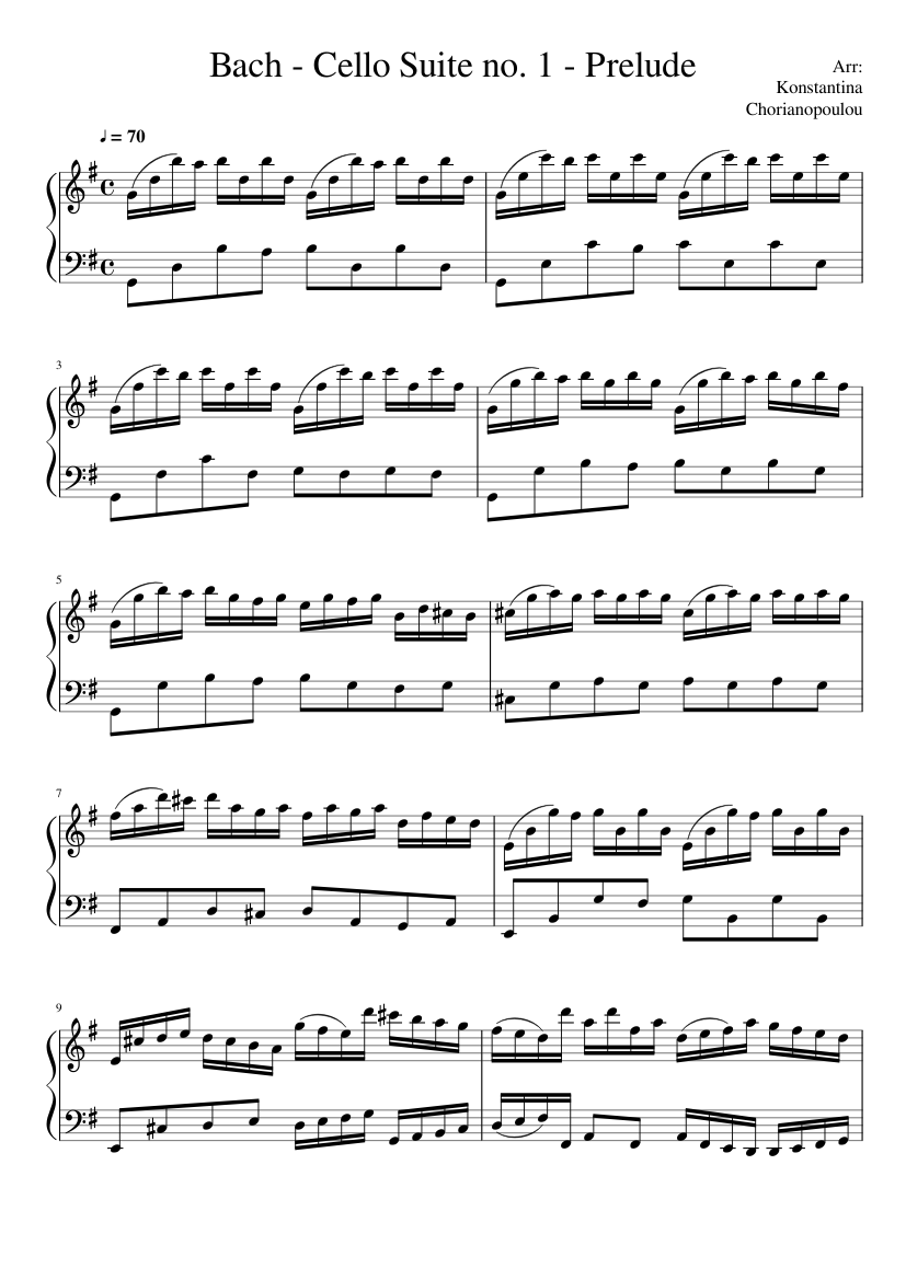 Bach Cello Suite no. 1 - Prelude - Piano sheet music for Piano download