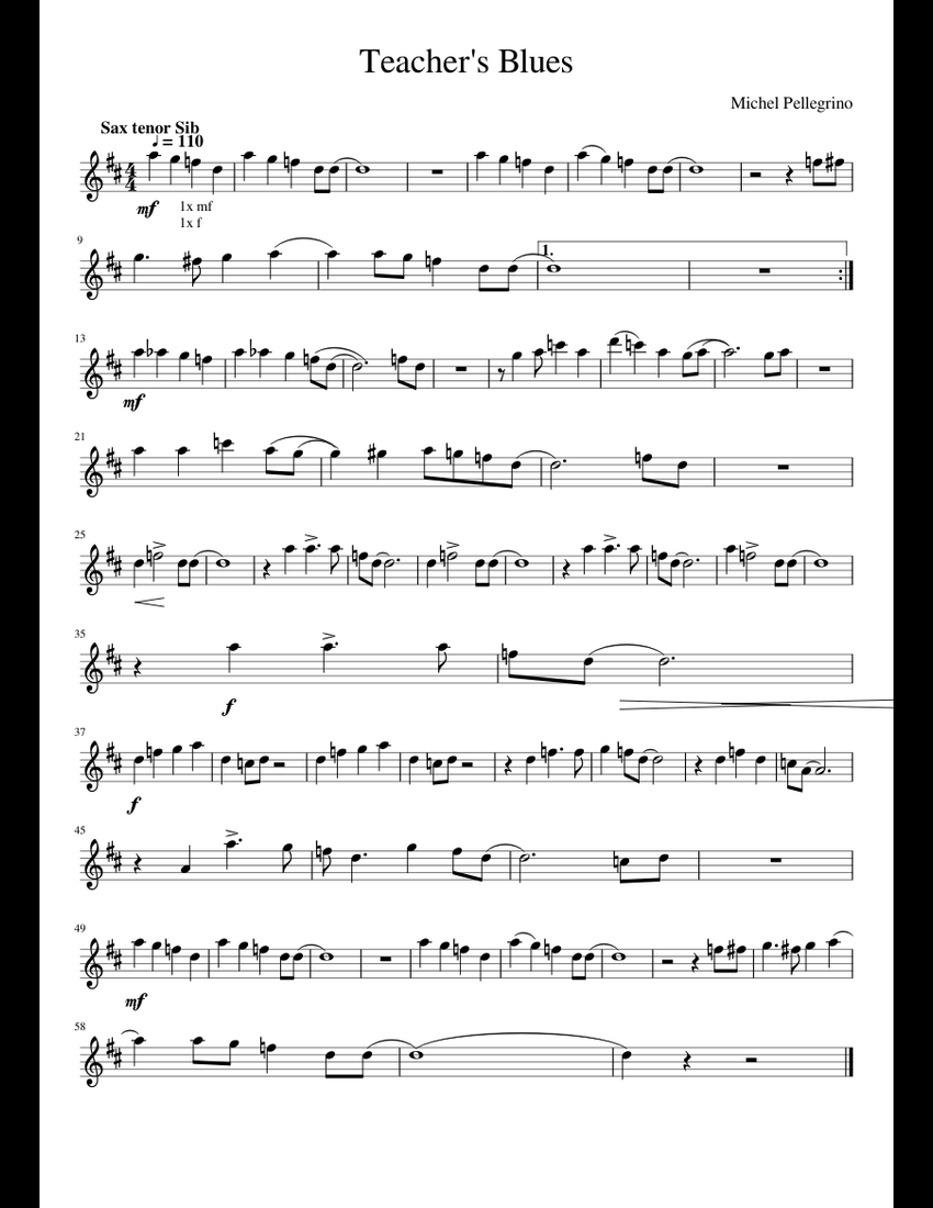 Teachers Blues Sheet Music For Tenor Saxophone Download Free In Pdf Or Midi 3043