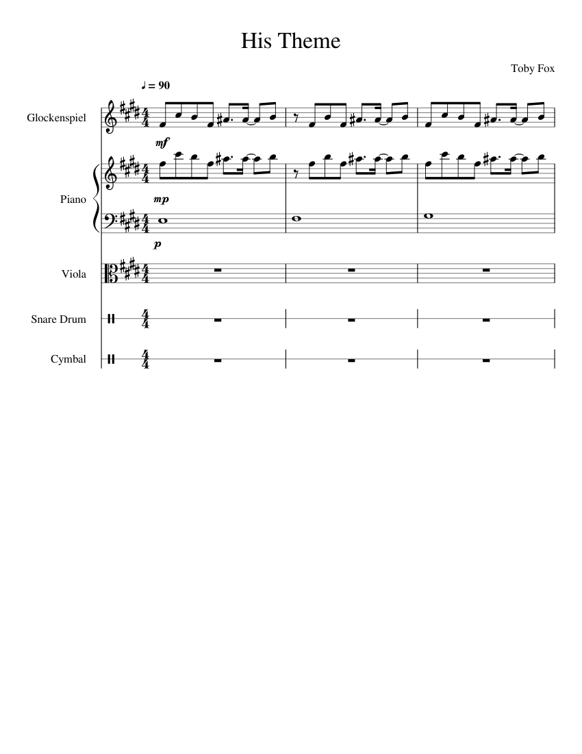 His Theme Sheet music for Piano, Percussion, Viola | Download free in