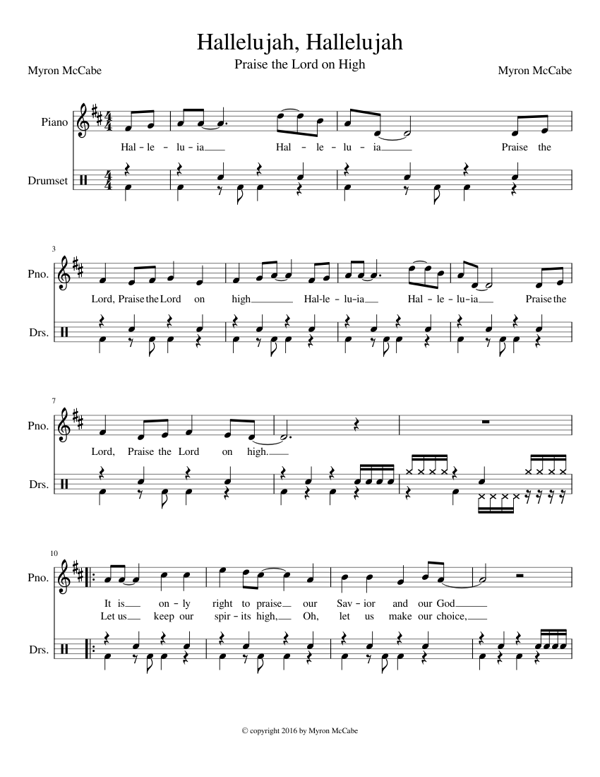 Hallelujah, Hallelujah sheet music for Piano, Percussion download free