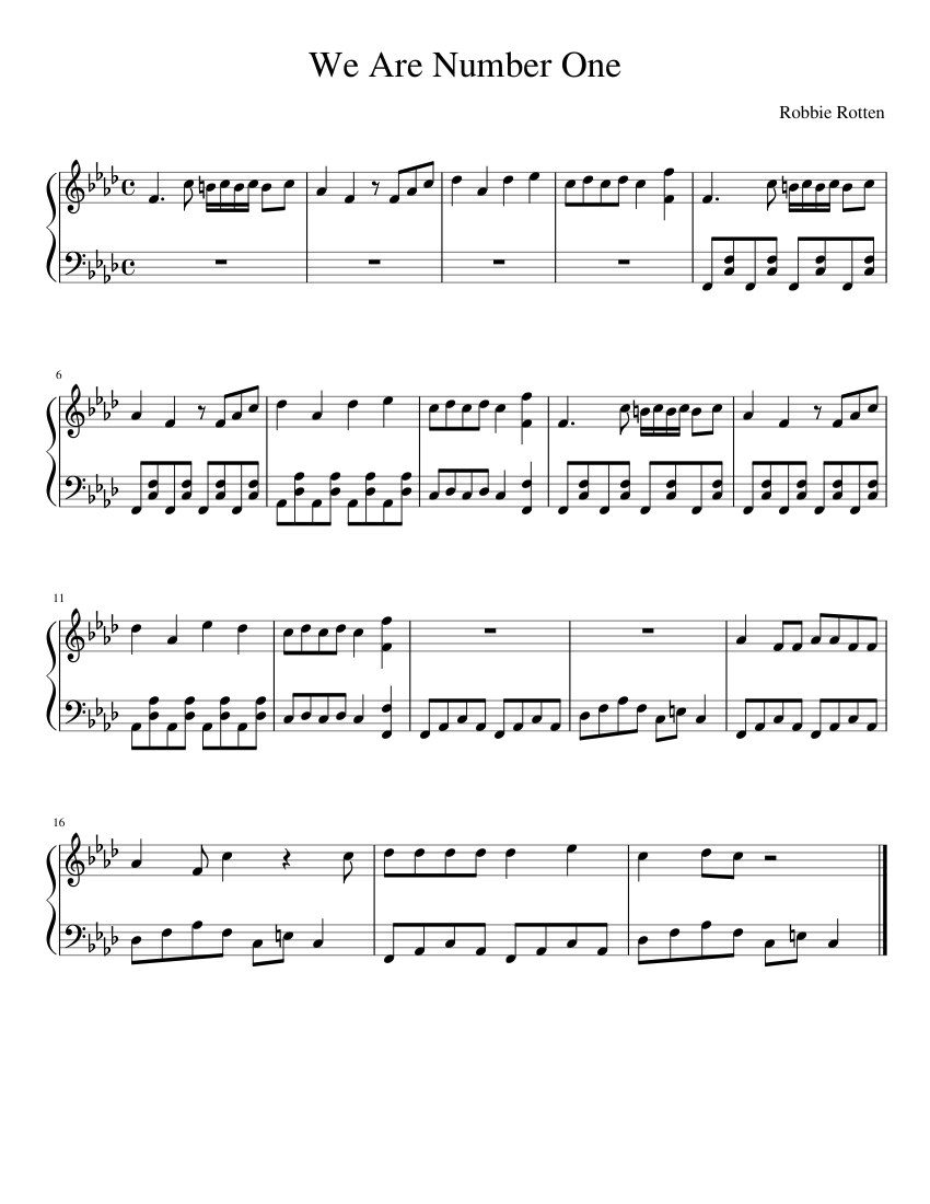 We Are Number One 1 sheet music for Piano download free in PDF or MIDI