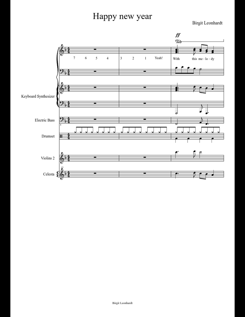 Happy new year sheet music for piano, synthesizer, bass, percussion download free in pdf or midi Happy new year sheet music for Piano, Synthesizer, Bass, Percussion download free in PDF or MIDI