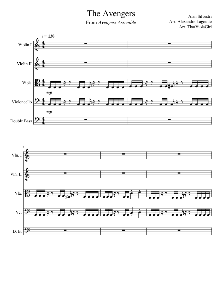 The Avengers Sheet music for Violin, Cello, Viola, Contrabass (String