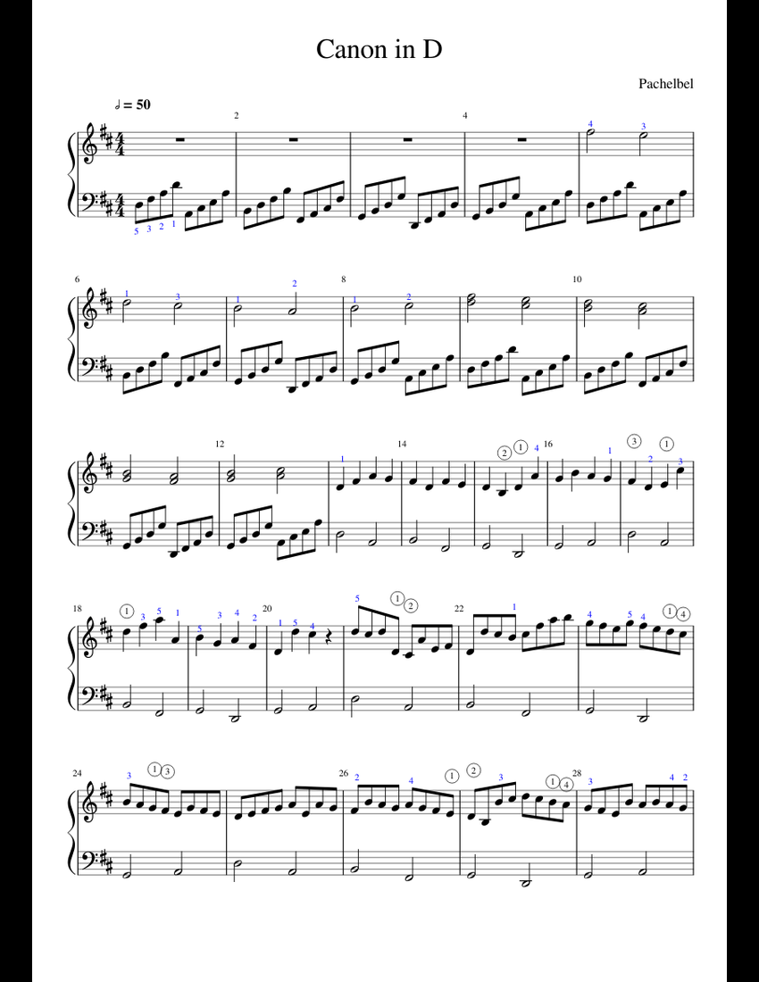 Canon in D (easy) sheet music for Piano download free in PDF or MIDI