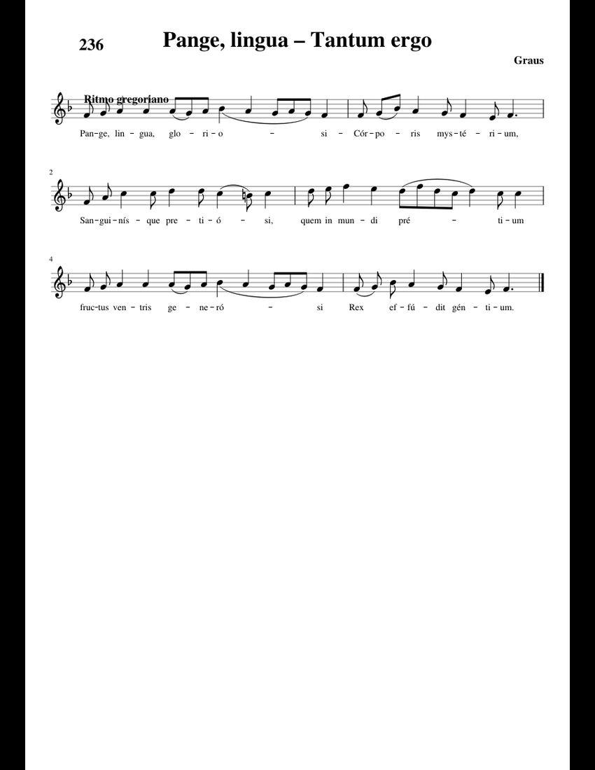 Pange, lingua – Tantum ergo sheet music for Flute download free in PDF ...