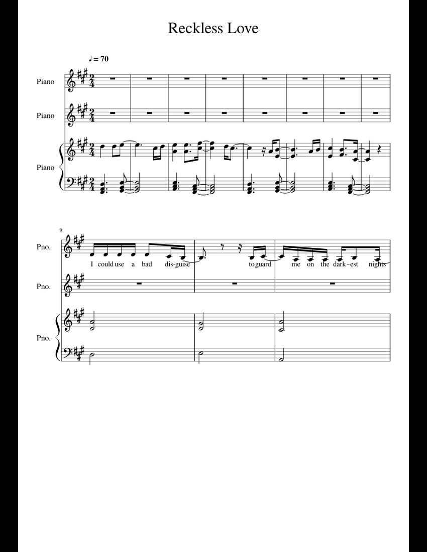 Reckless Love sheet music for Piano download free in PDF or MIDI