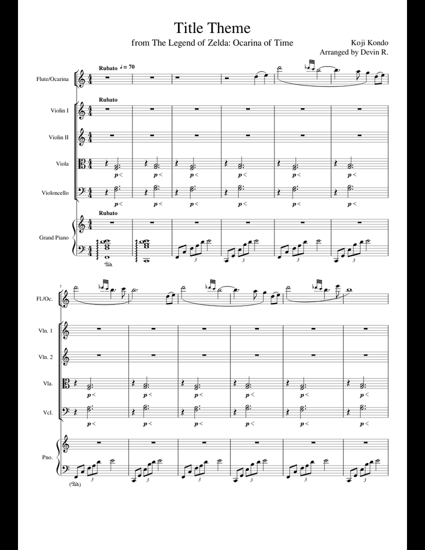 Legend of Zelda: Ocarina of Time - Title Theme sheet music for Flute ...