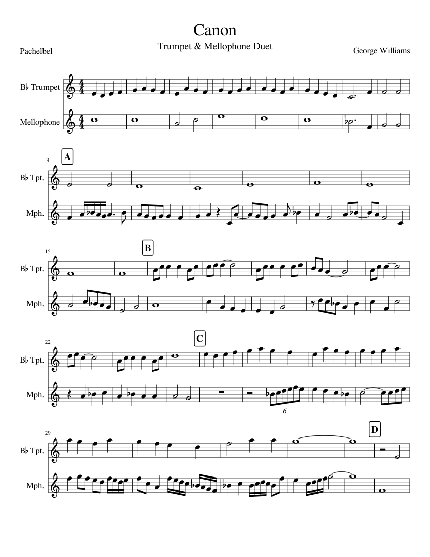 Canon Trumpet & Mellophone Duet sheet music for Trumpet, French Horn