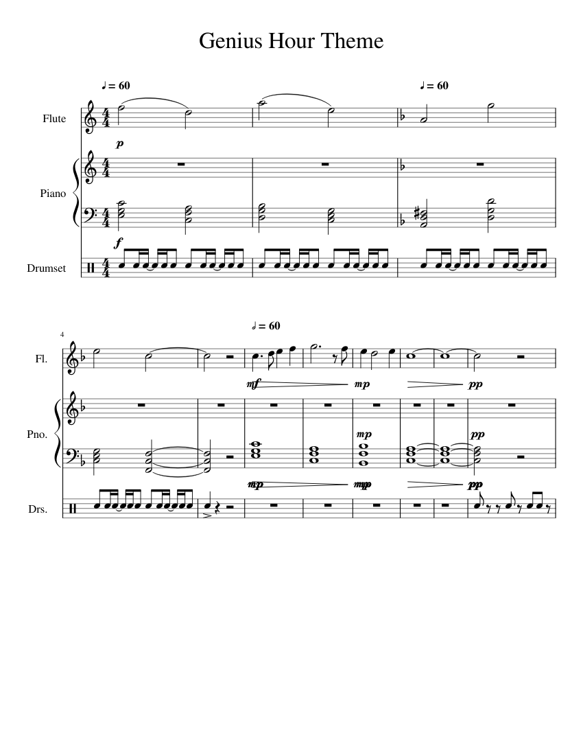 Hamilton Theme Sheet music for Piano, Flute, Drum Group (Mixed Trio