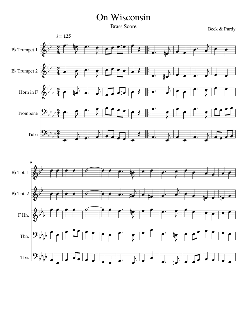 On Wisconsin Sheet Music For Trumpet French Horn Trombone Tuba