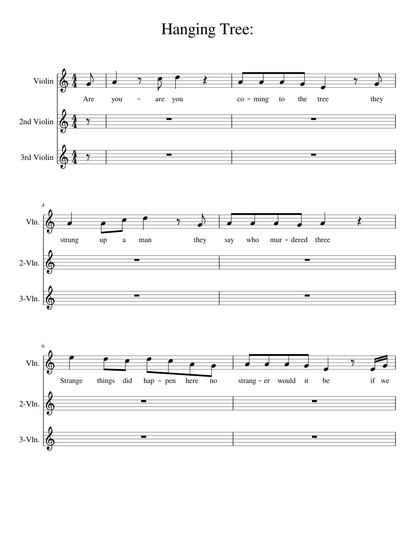 Hanging tree sheet music for Piano, Violin download free in PDF or MIDI