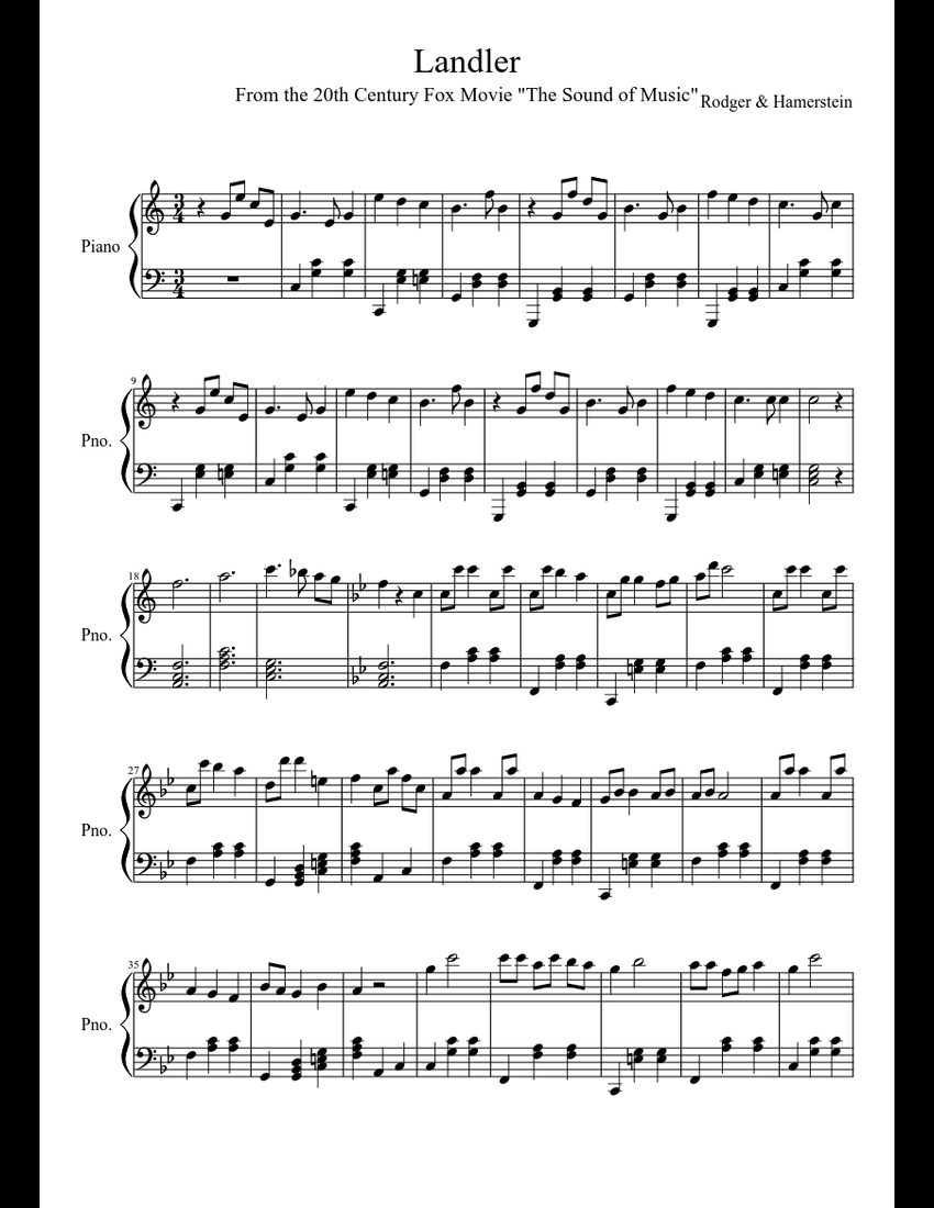 Landler piano part sheet music for Piano download free in PDF or MIDI