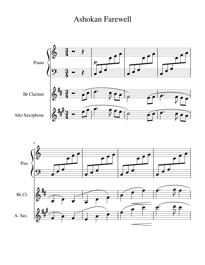 Ashokan Farewell Sheet music for Piano, Flute, (Mixed Trio
