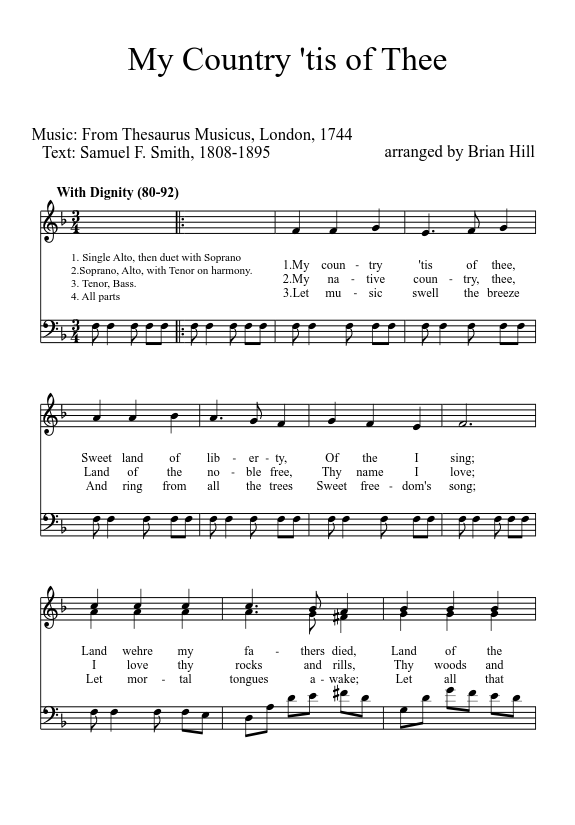 My Country 'tis of Thee Sheet music Download free in PDF or MIDI