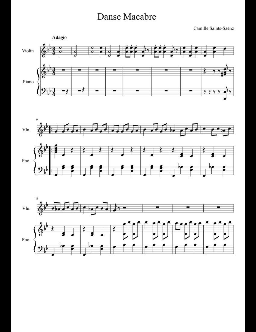 Danse Macabre sheet music for Violin, Piano download free in PDF or MIDI